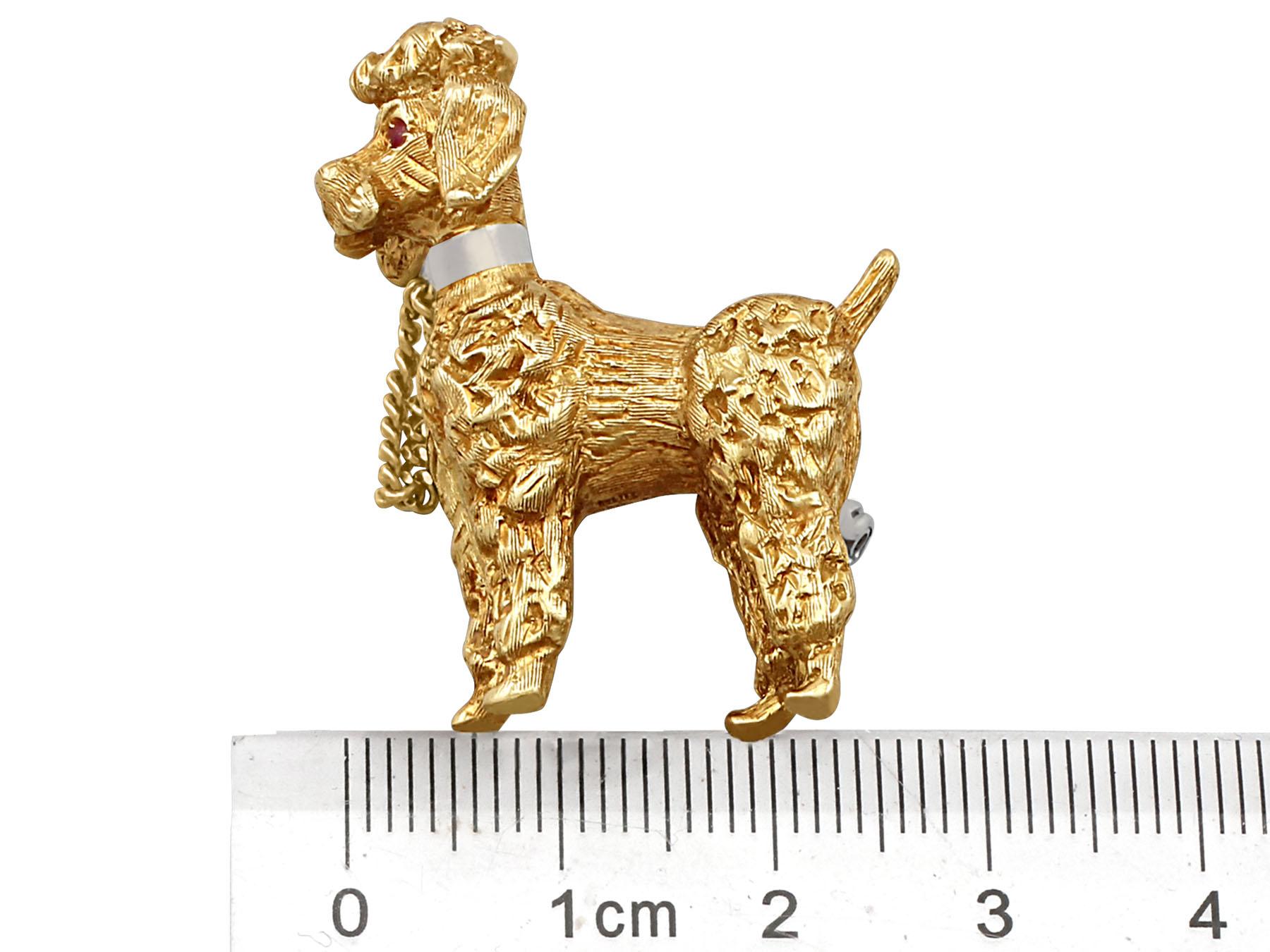 Cabochon Vintage 1960s Yellow Gold Poodle Brooch For Sale