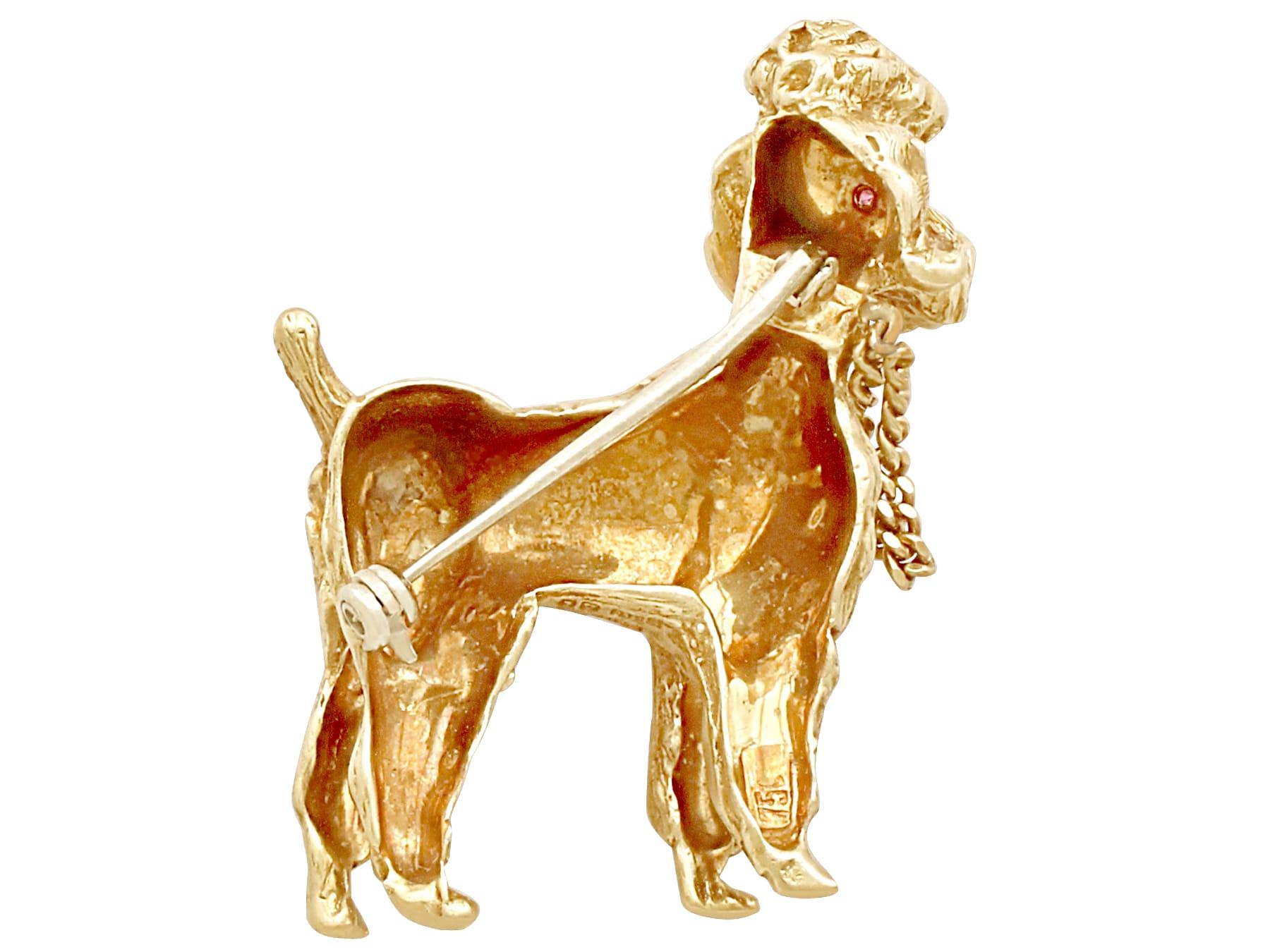 Cabochon Vintage 1960s Yellow Gold Poodle Brooch For Sale