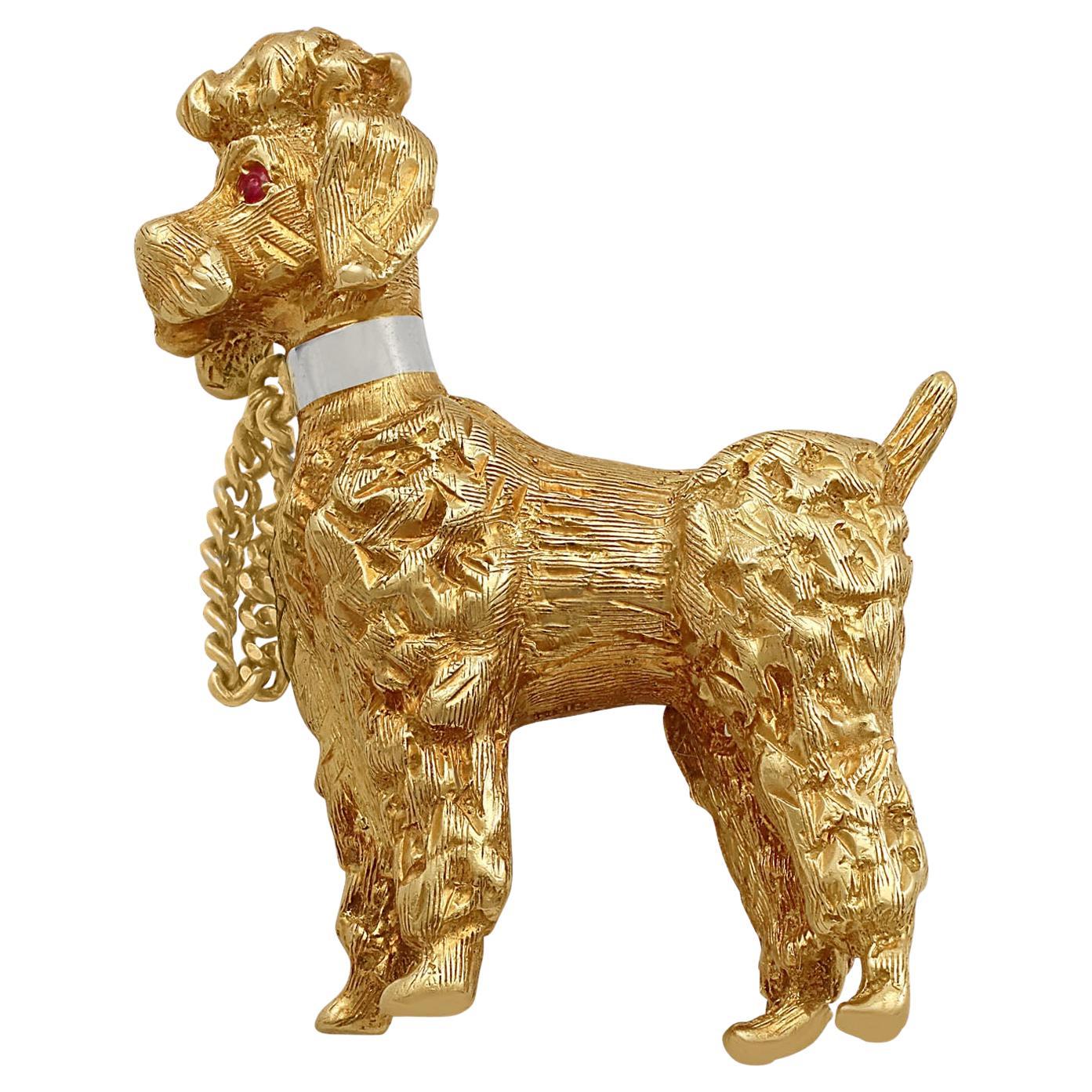 Vintage 1960s Yellow Gold Poodle Brooch