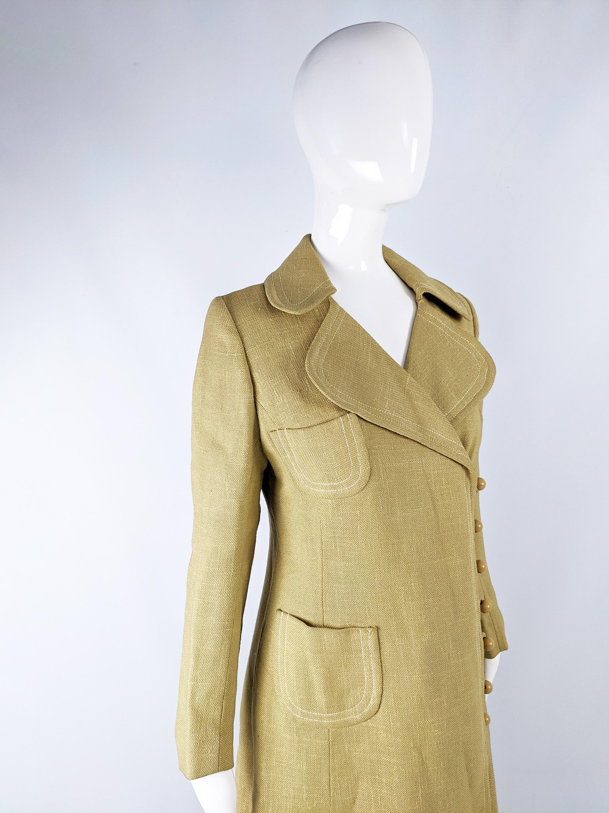 Vintage 1960s Yellow Linen Mod Coat In Excellent Condition For Sale In Doncaster, South Yorkshire