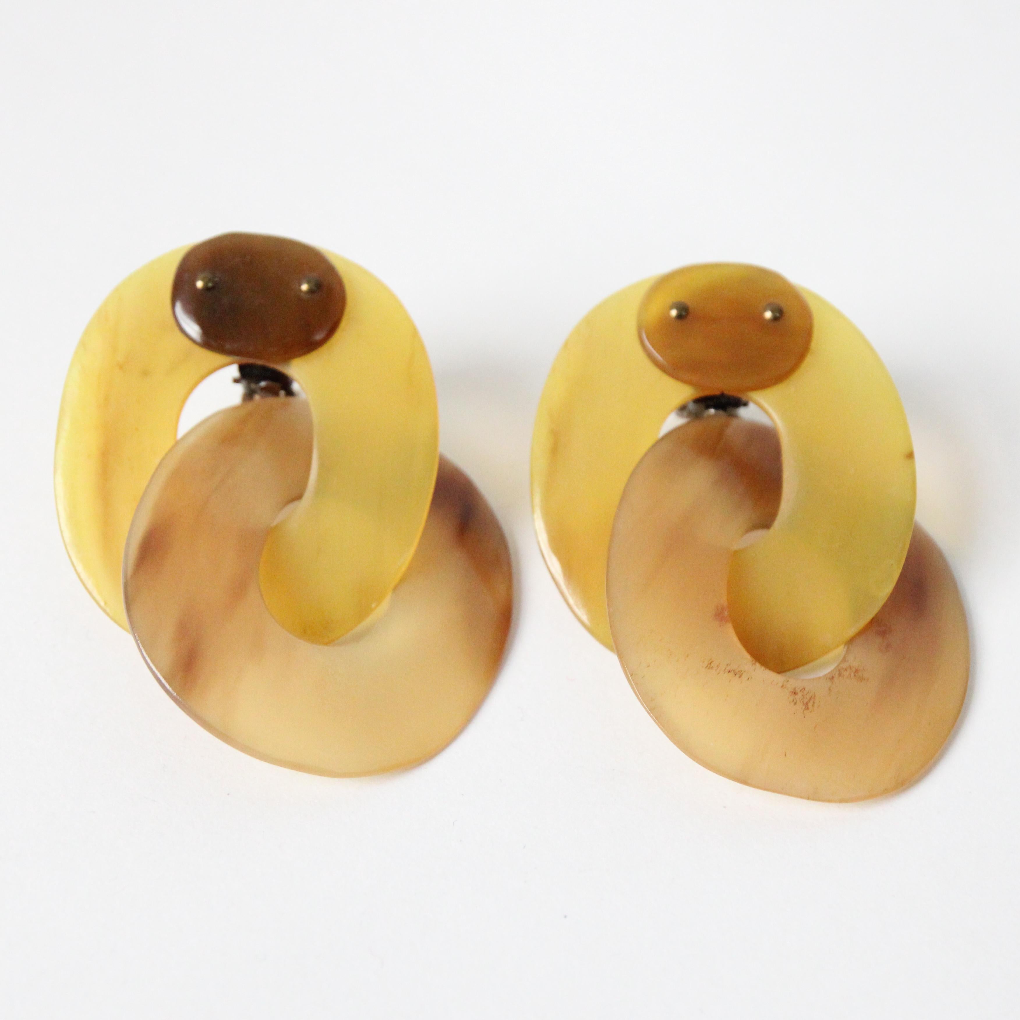 Retro Vintage 1960's Yellow Lucite Clip on Hoop Earrings Statement Hoop Earrings For Sale