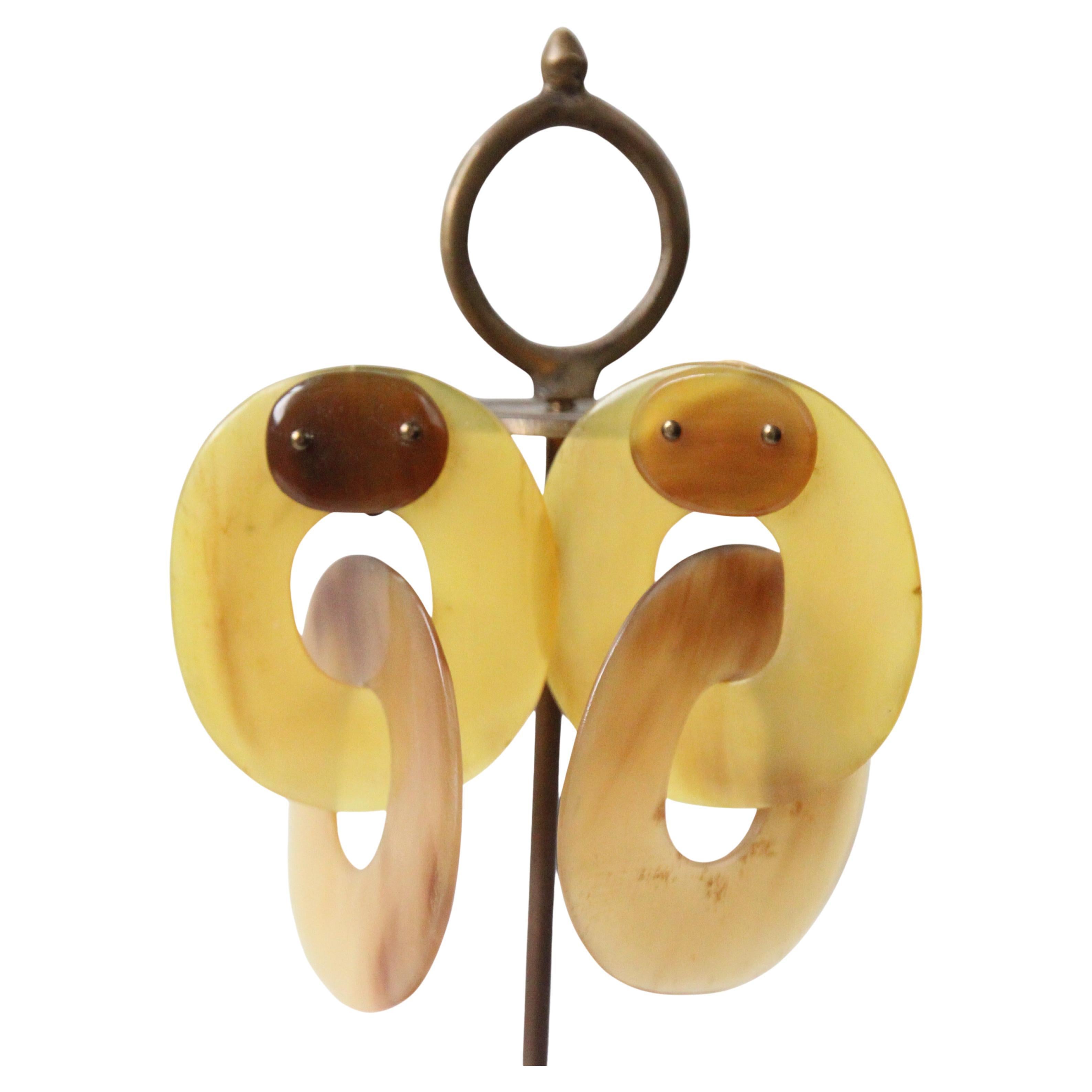 Vintage 1960's Yellow Lucite Clip on Hoop Earrings Statement Hoop Earrings For Sale