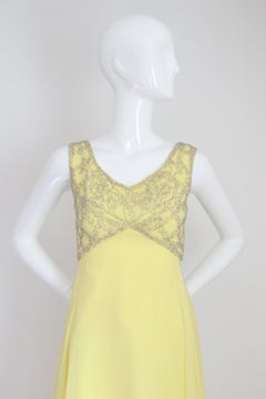 Vestido de noche vintage de gasa de seda amarilla de los años 60 Mike Benet UK 8 US 4