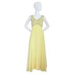 Vestido de noche vintage de gasa de seda amarilla de los años 60 Mike Benet UK 8 US 4