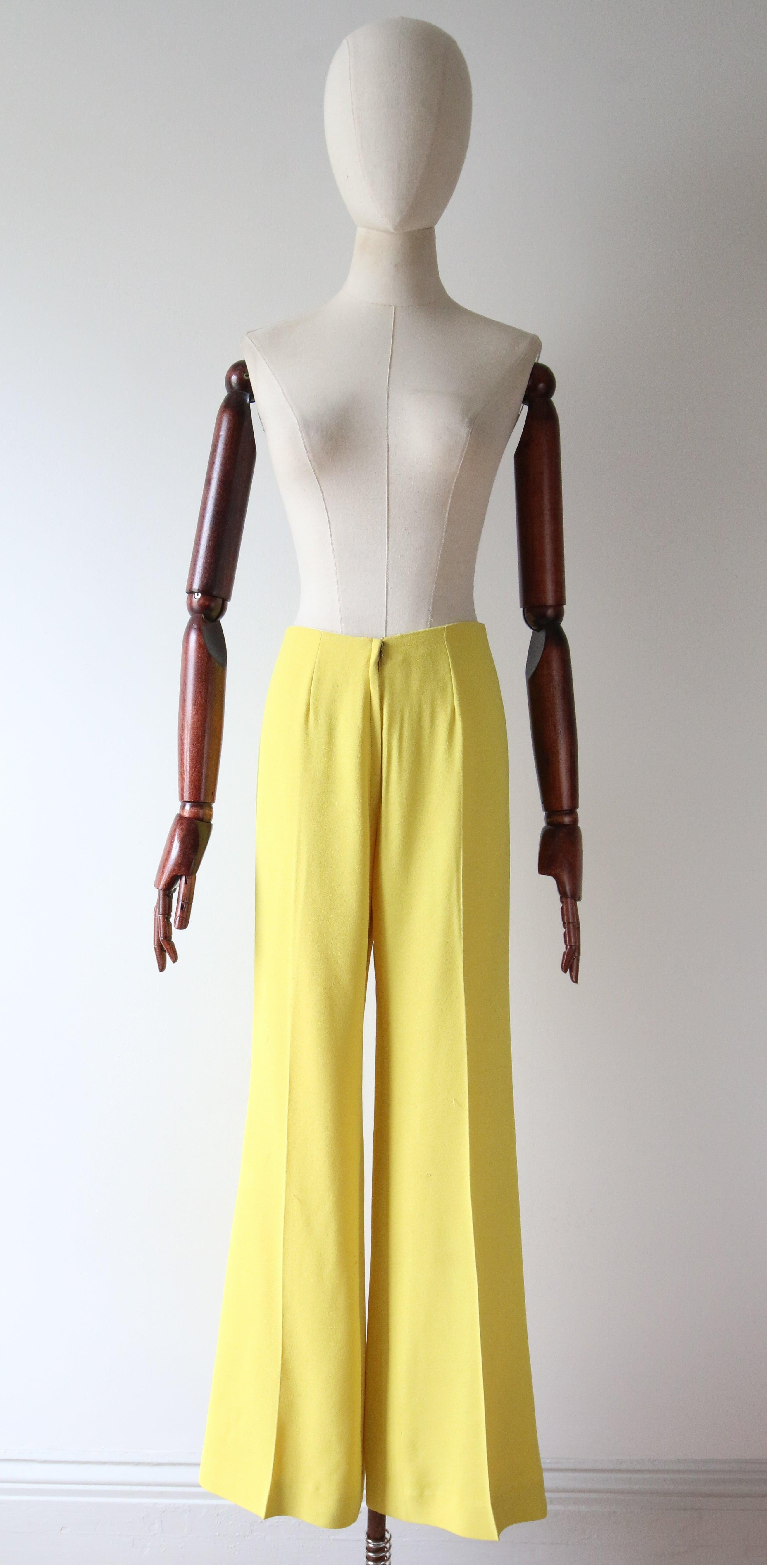 Vintage 1960's Yellow Tunic Trouser Set Yellow Polly Peck Beaded Suit UK 8 US 4 3
