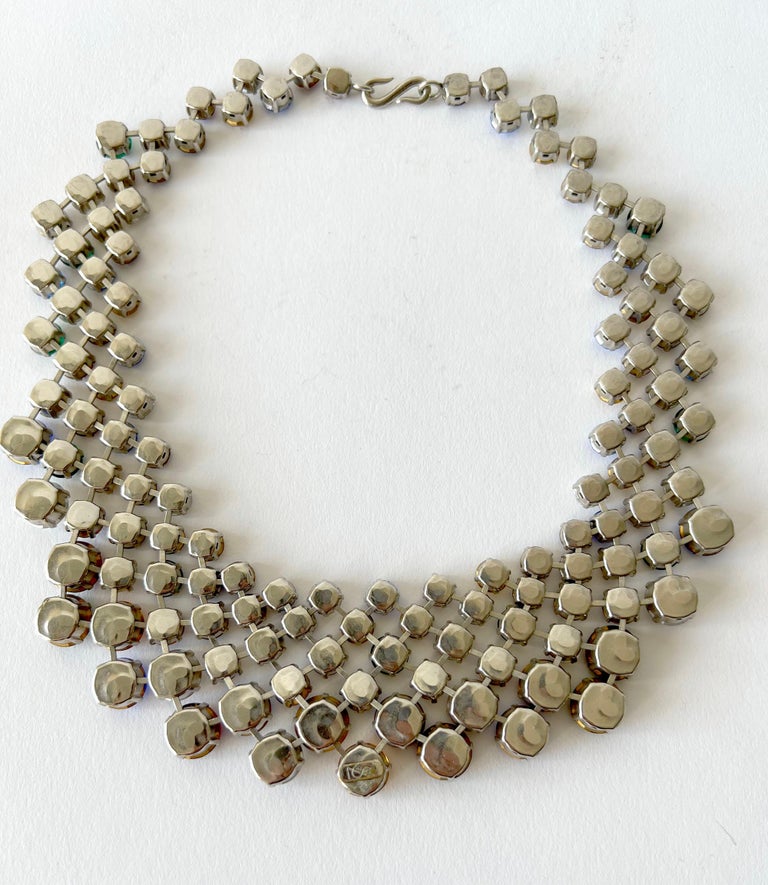 Round Cut Vintage 1960s Yves Saint Laurent YSL Multi Colored Crystal Glass Bib Necklace For Sale
