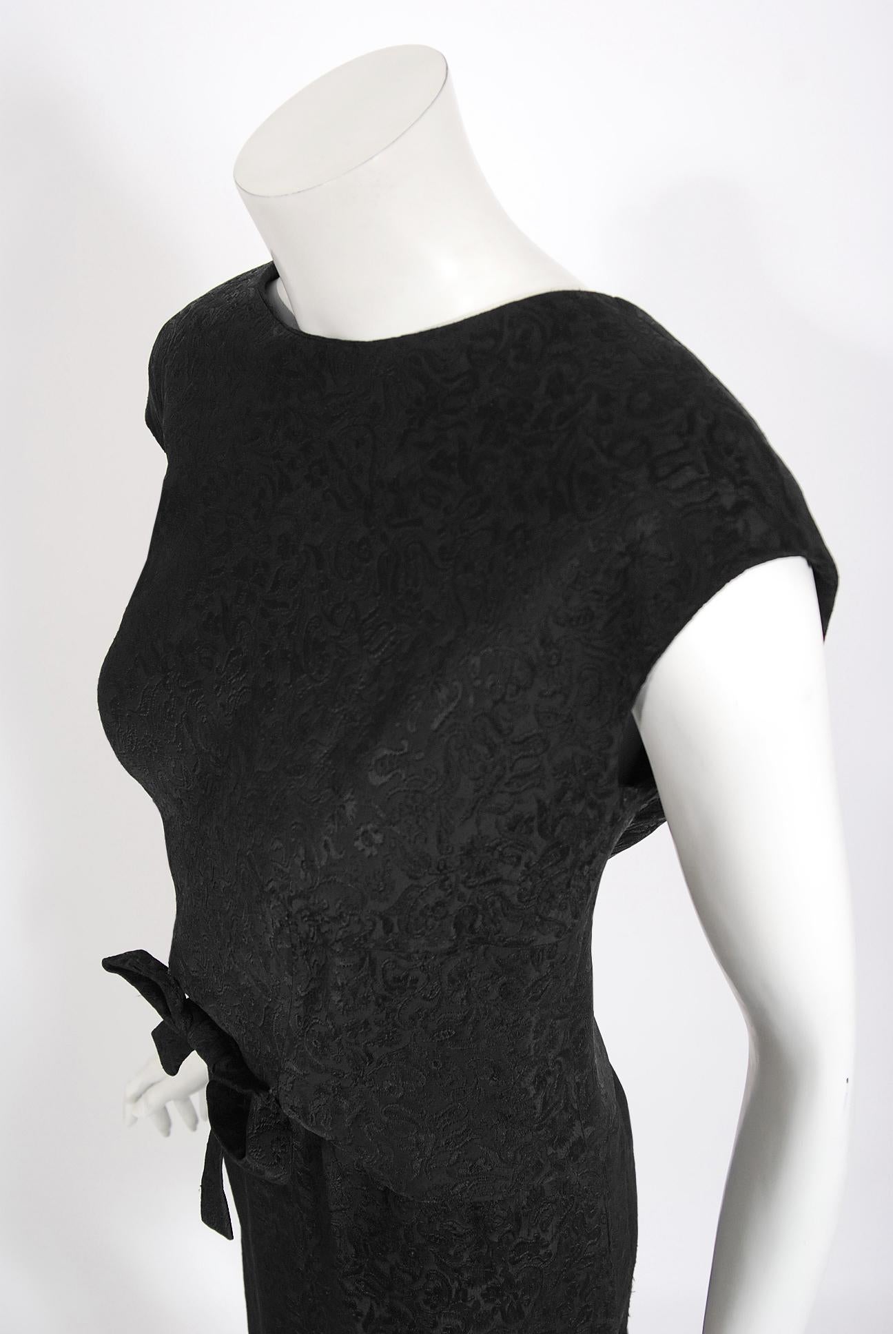 Vintage 1961 Eisa Balenciaga Haute Couture Black Silk Sculpted Bow Cut-Out Dress 1
