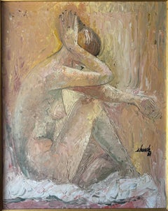 Vintage 1961 Figurative Nude Impasto Painting in Earth Tones, Signed