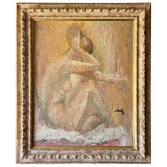 Vintage 1961 Figurative Nude Impasto Painting in Earth Tones, Signed