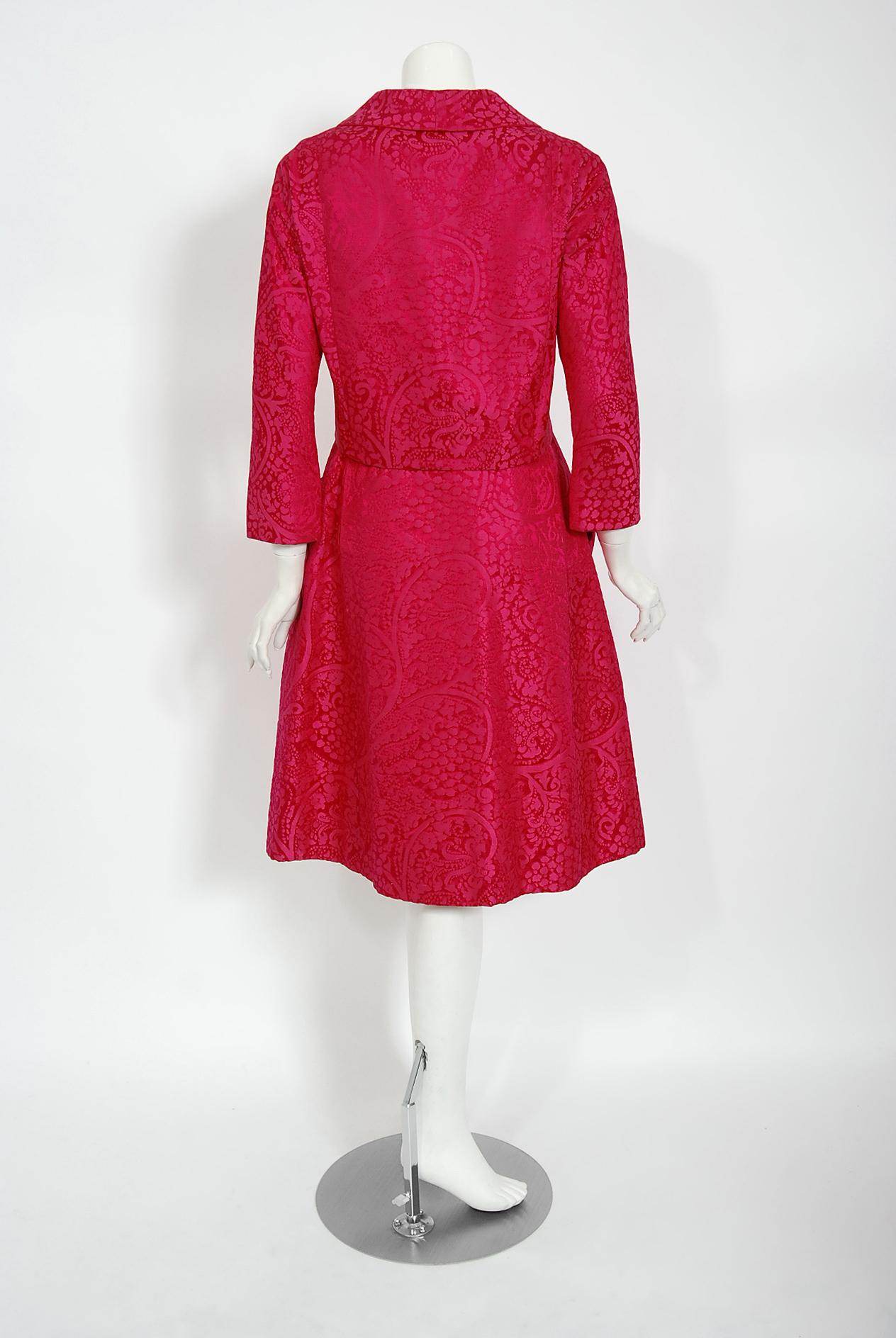 Vintage 1962 Christian Dior Haute Couture Pink Textured Silk Dress & Bow Jacket 3