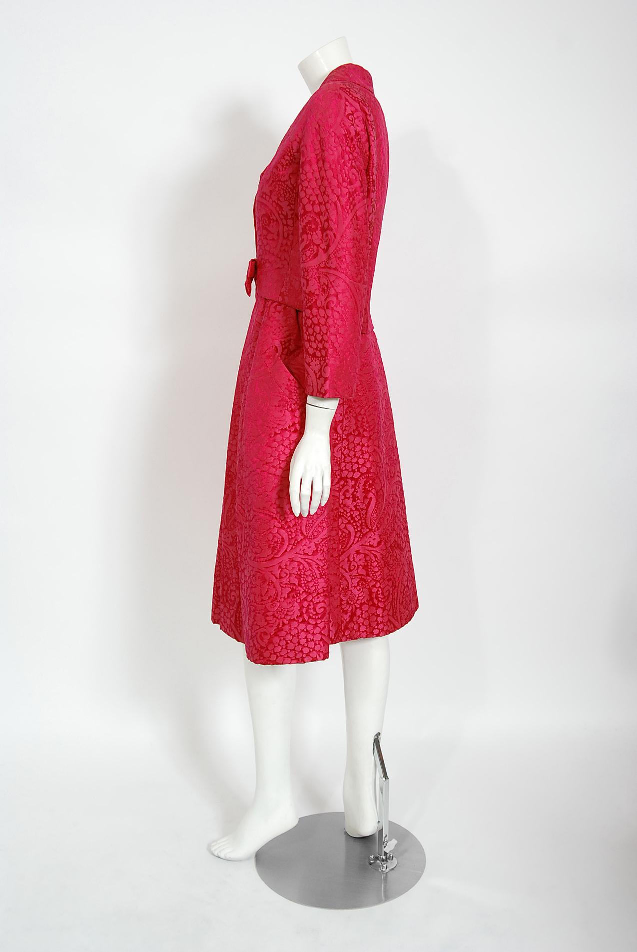 Women's Vintage 1962 Christian Dior Haute Couture Pink Textured Silk Dress & Bow Jacket