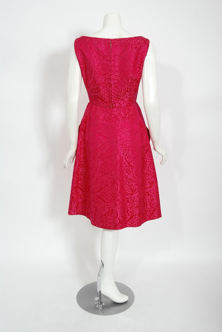 Vintage 1962 Christian Dior Haute Couture Pink Textured Silk Dress and Bow  Jacket For Sale at 1stDibs