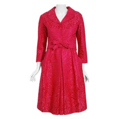 Vintage 1962 Christian Dior Haute Couture Pink Textured Silk Dress & Bow Jacket