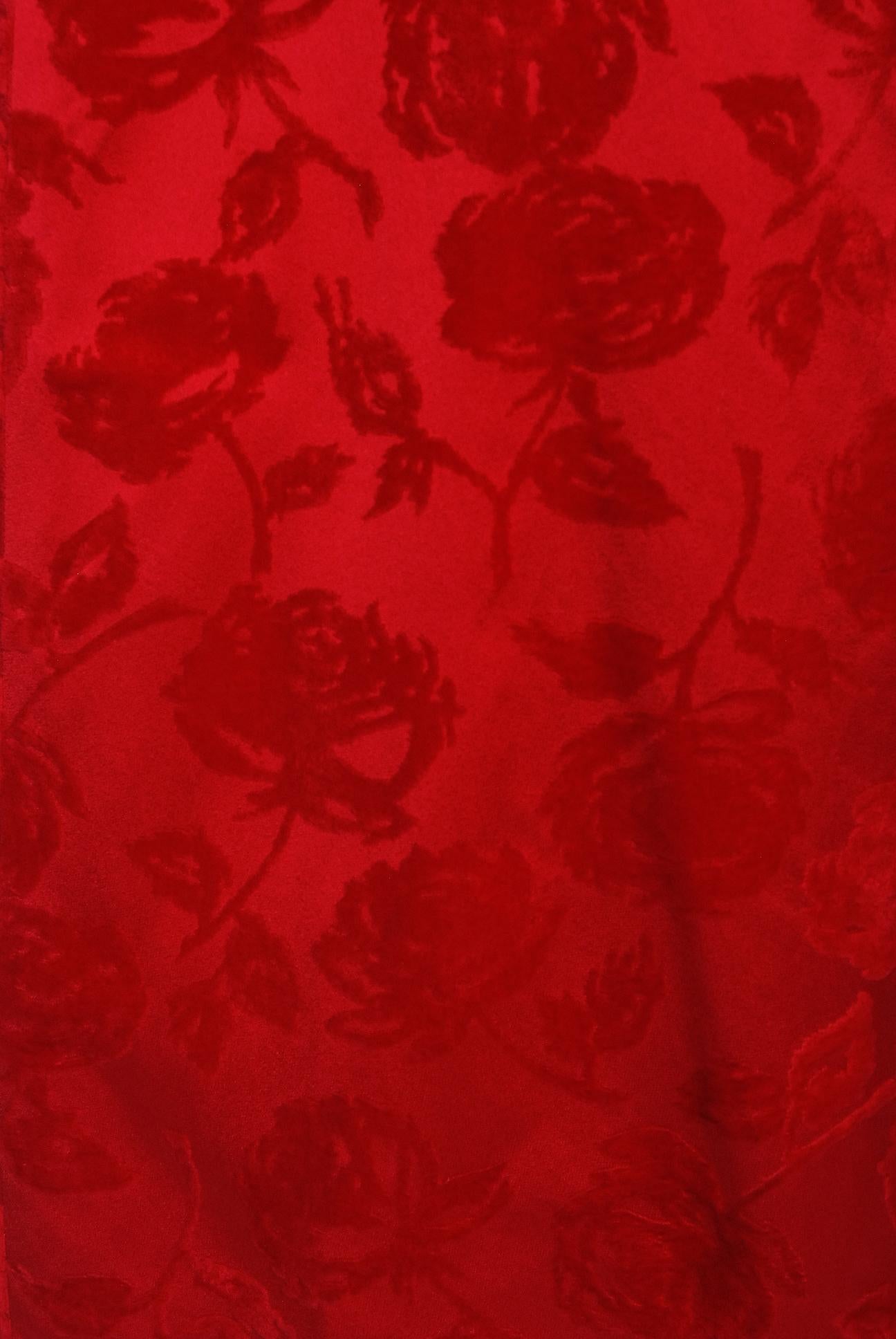 Juel Park of Beverly Hills Couture - Robe de soirée en satin avec roses rouges, années 1960 en vente 3
