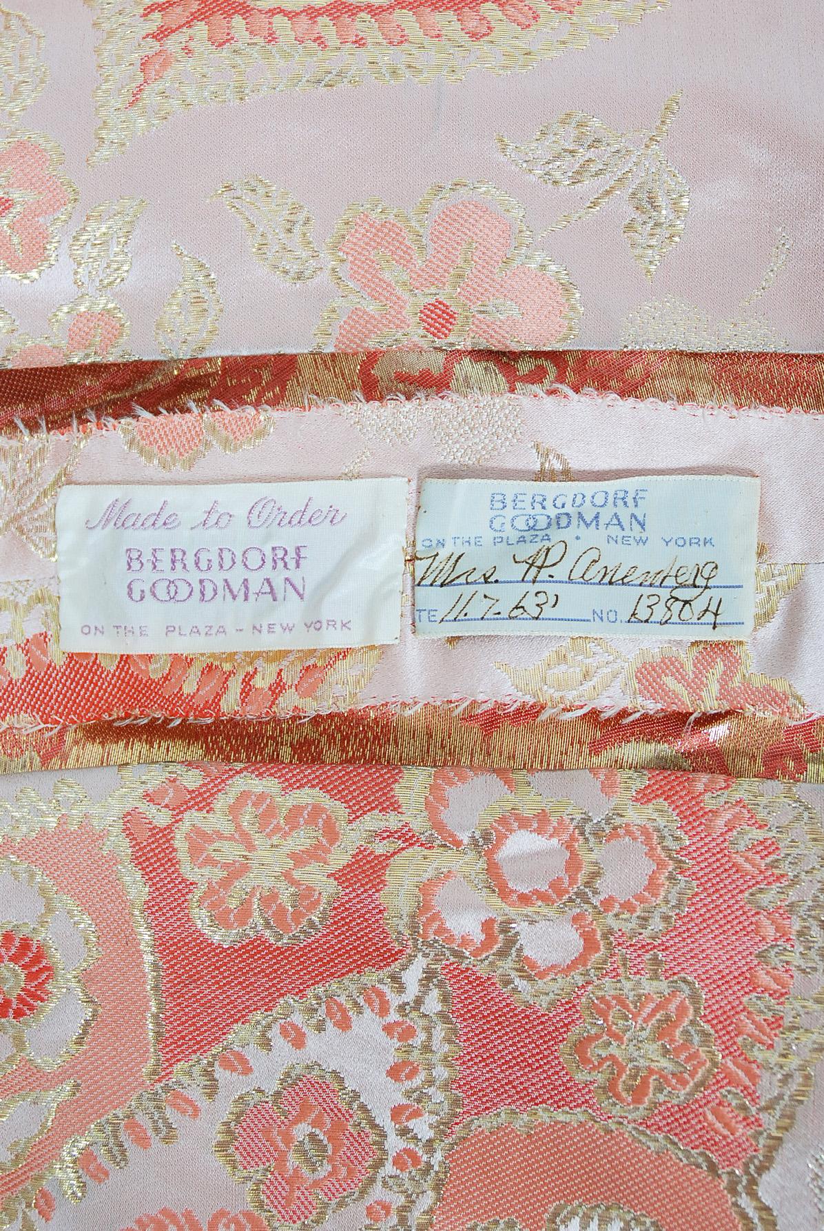 Vintage 1963 Pierre Balmain Couture Documented Metallic Pink Silk Strapless Gown 9