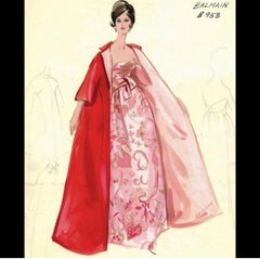 Vintage 1963 Pierre Balmain Couture Documented Metallic Pink Silk Strapless Gown