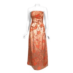 Vintage 1963 Pierre Balmain Couture Documented Metallic Pink Silk Strapless Gown