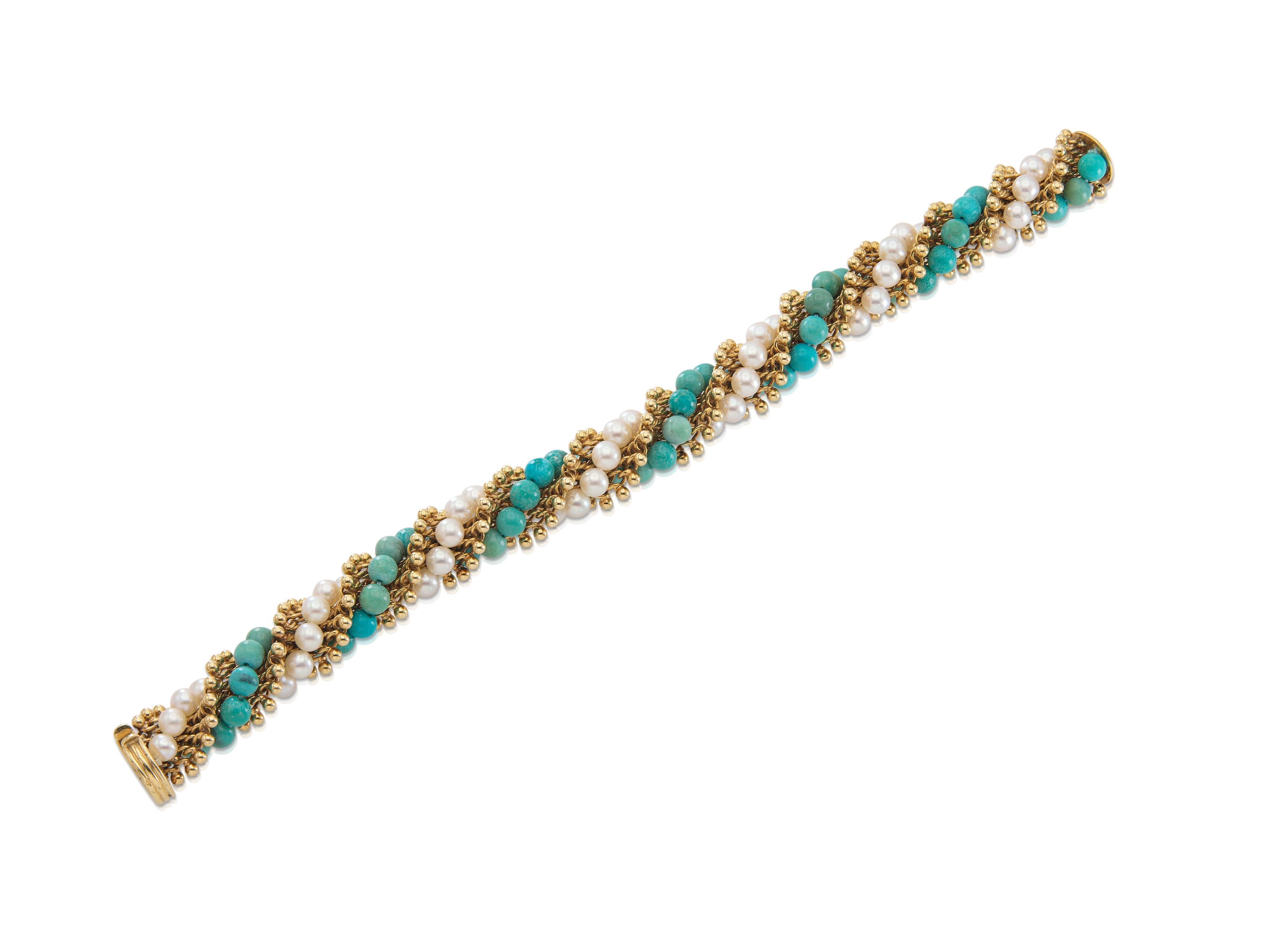 Vintage 1963 Van Cleef & Arpels Set di perle e turchesi in vendita 1