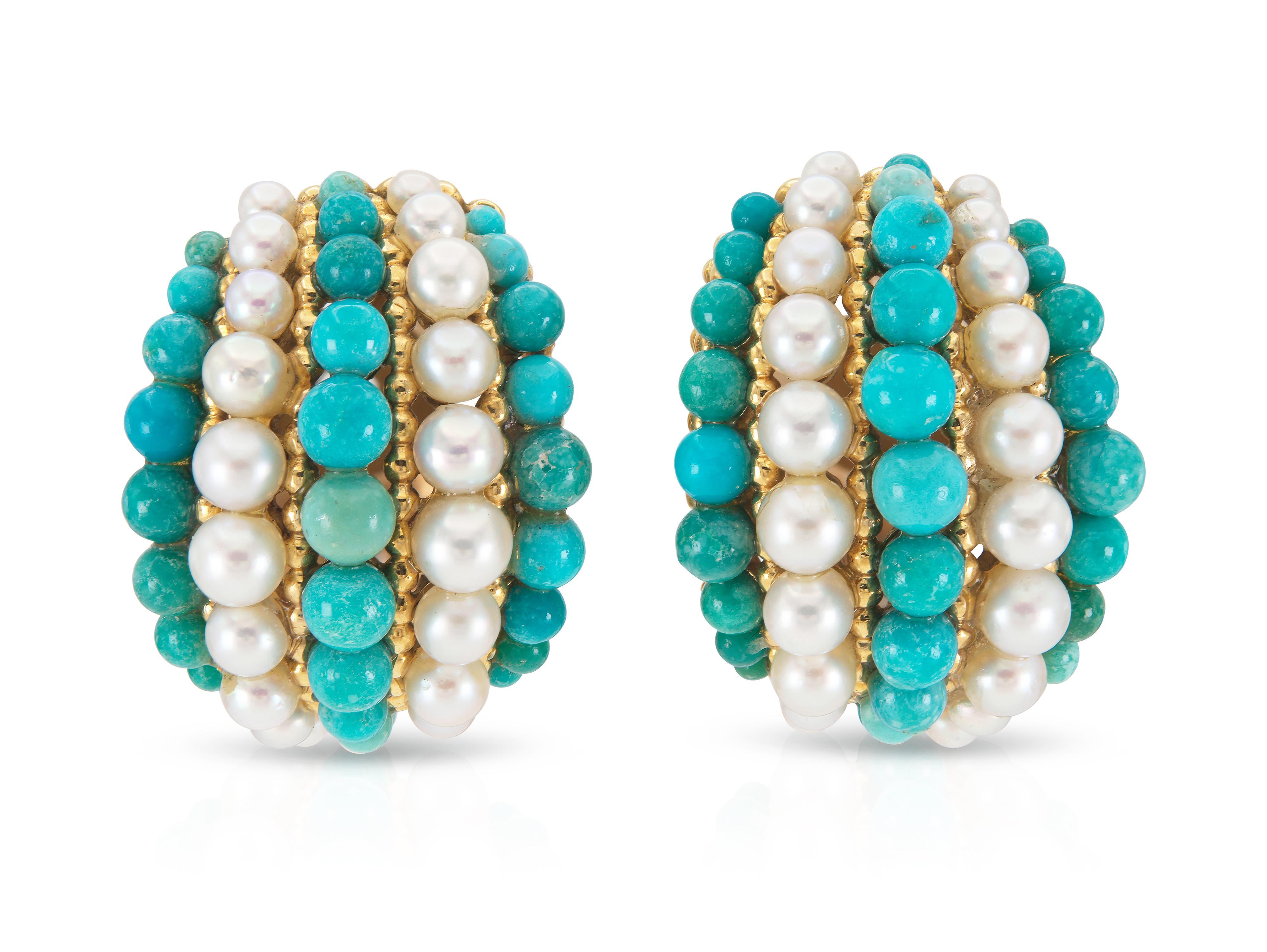 Vintage 1963 Van Cleef & Arpels Set di perle e turchesi in vendita 2