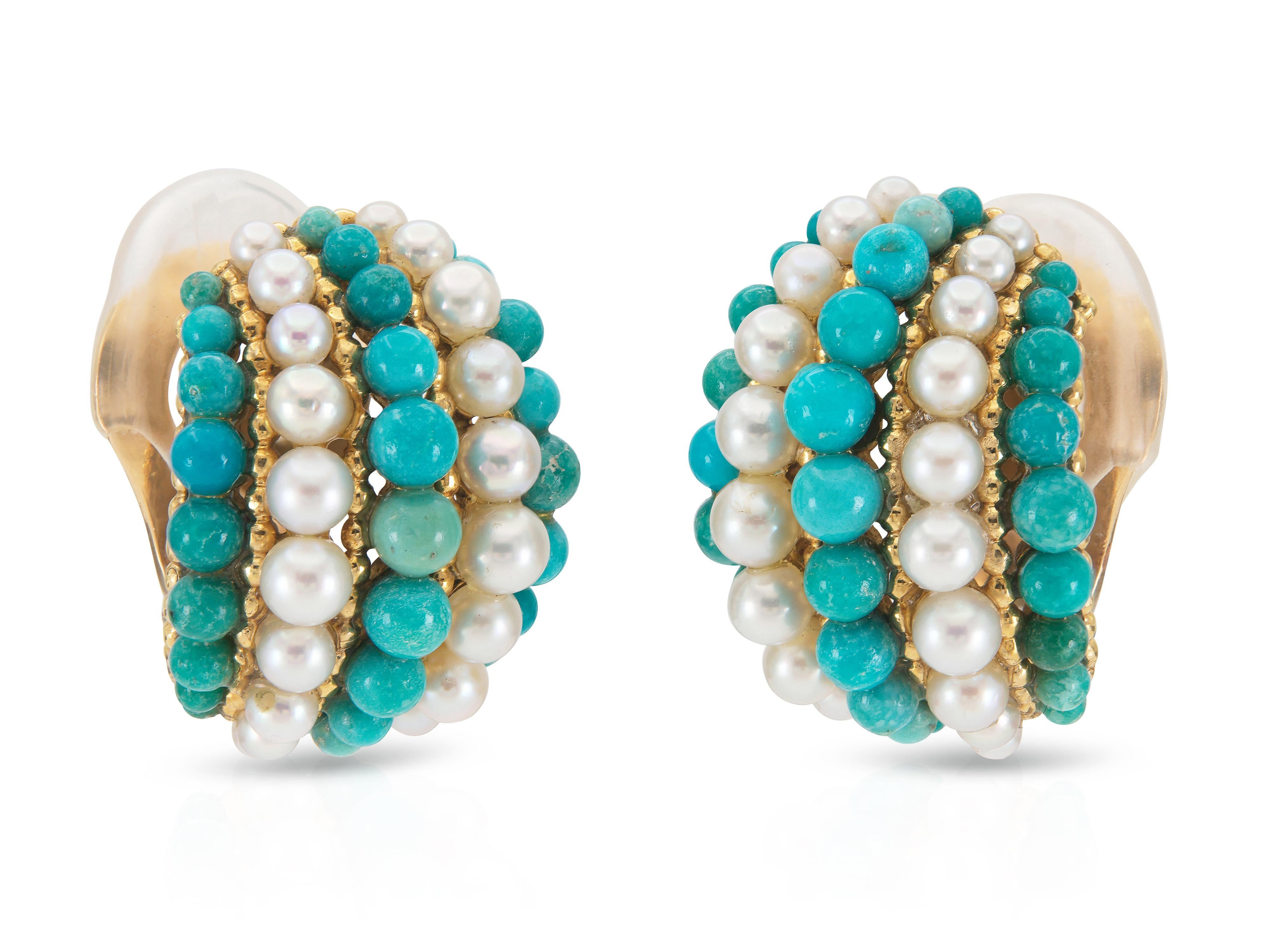 Vintage 1963 Van Cleef & Arpels Set di perle e turchesi in vendita 3