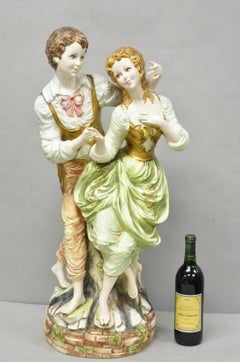 Vintage 1964 Azzolin Brothers Ceramic Boy & Girl Large Courting Statue Figurine