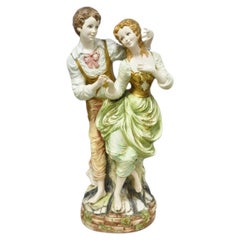 Vintage 1964 Azzolin Brothers Ceramic Boy & Girl Large Courting Statue Figurine