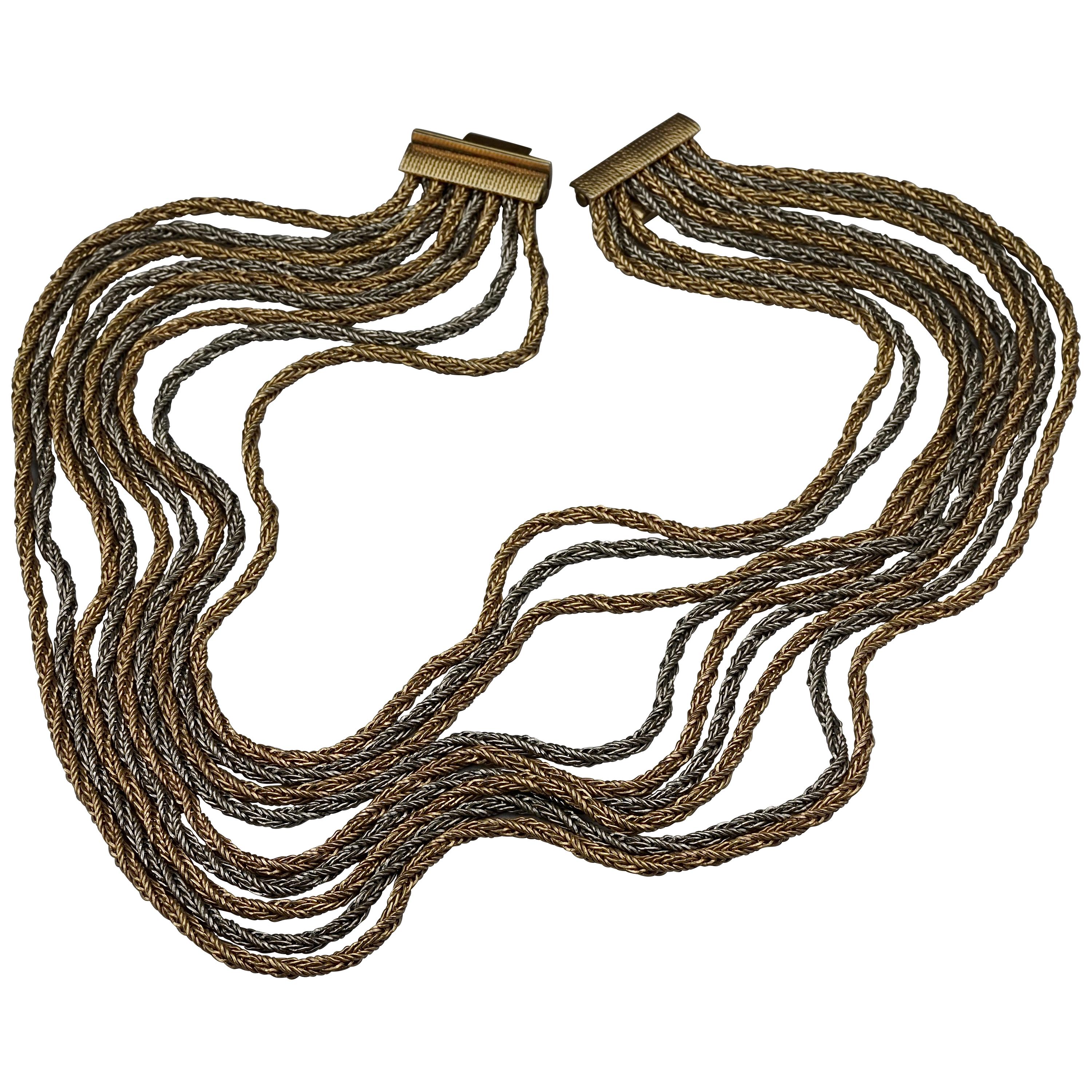 Vintage 1964 CHRISTIAN DIOR 9 Strand Two Tone Chain Necklace For Sale