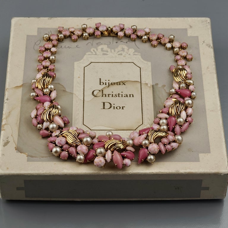 Vintage 1964 CHRISTIAN DIOR Elaborate Jeweled Pearl Cabochon Necklace at  1stDibs | vintage necklaces