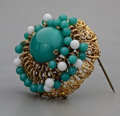 Vintage 1964 CHRISTIAN DIOR Cabochon en verre perles Filigrane Broche