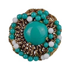 Vintage 1964 CHRISTIAN DIOR Glass Cabochon Beads Filigree Brooch
