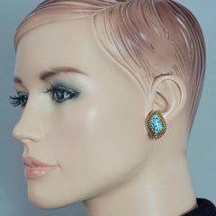 Vintage 1964 CHRISTIAN DIOR Turquoise Cabochon Braided Gilt Earrings