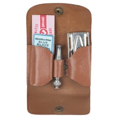 Antique 1964 Gillette Travel Tech De Safety Razor Set in Leather Case