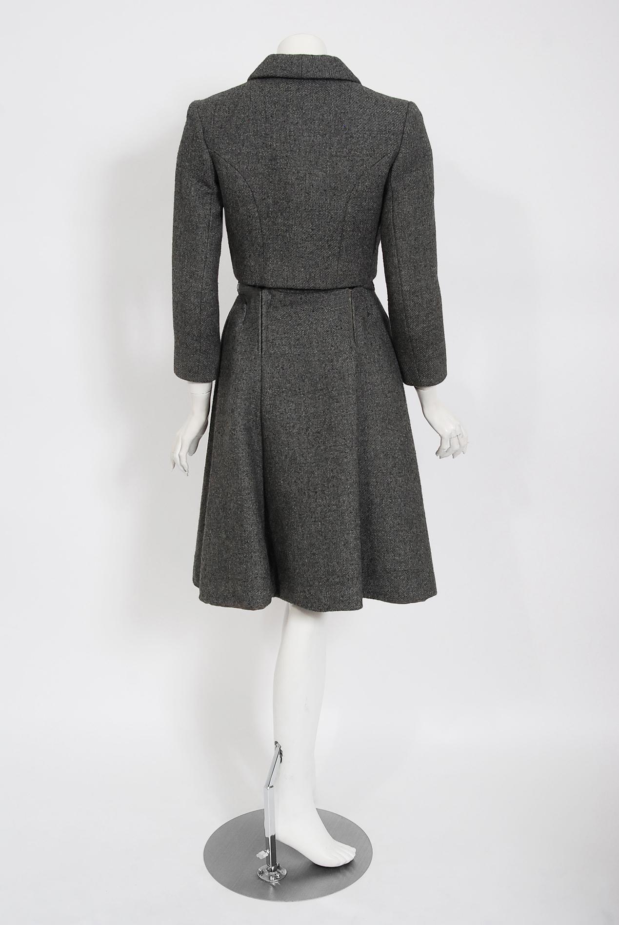 Vintage 1964 Norman Norell Documented Gray Wool Dress w/ Double-Breasted Jacket 7