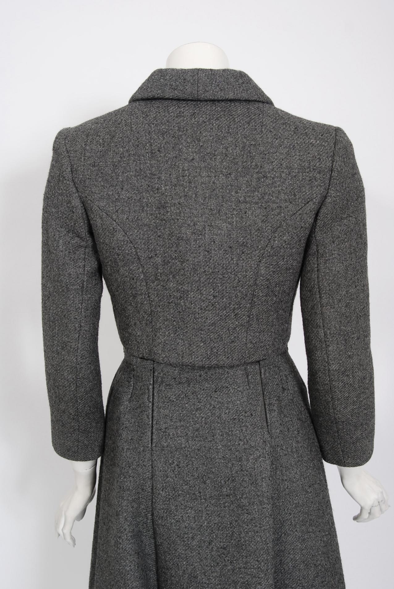 Vintage 1964 Norman Norell Documented Gray Wool Dress w/ Double-Breasted Jacket 8