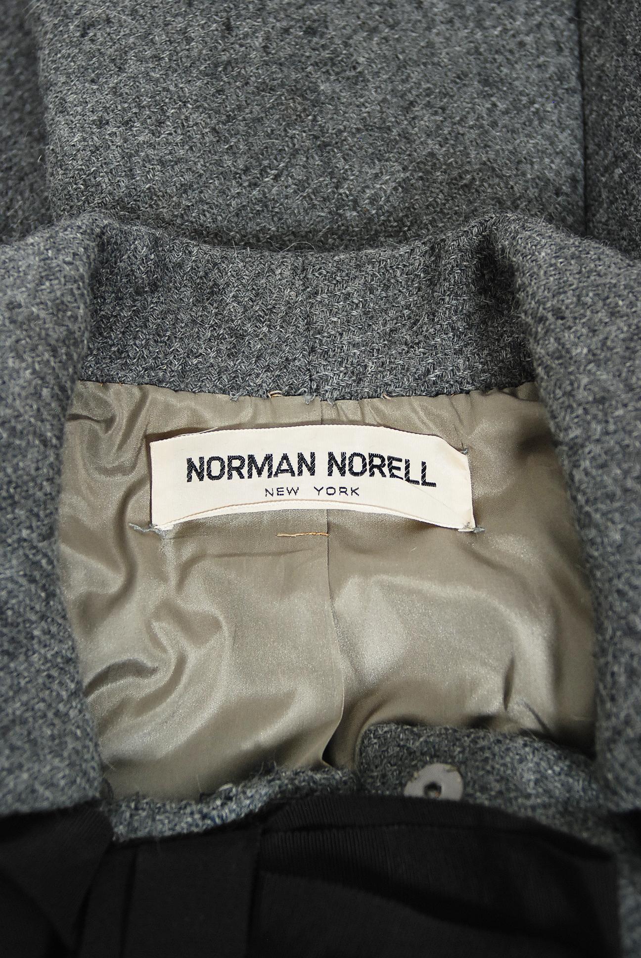 Vintage 1964 Norman Norell Documented Gray Wool Dress w/ Double-Breasted Jacket 9
