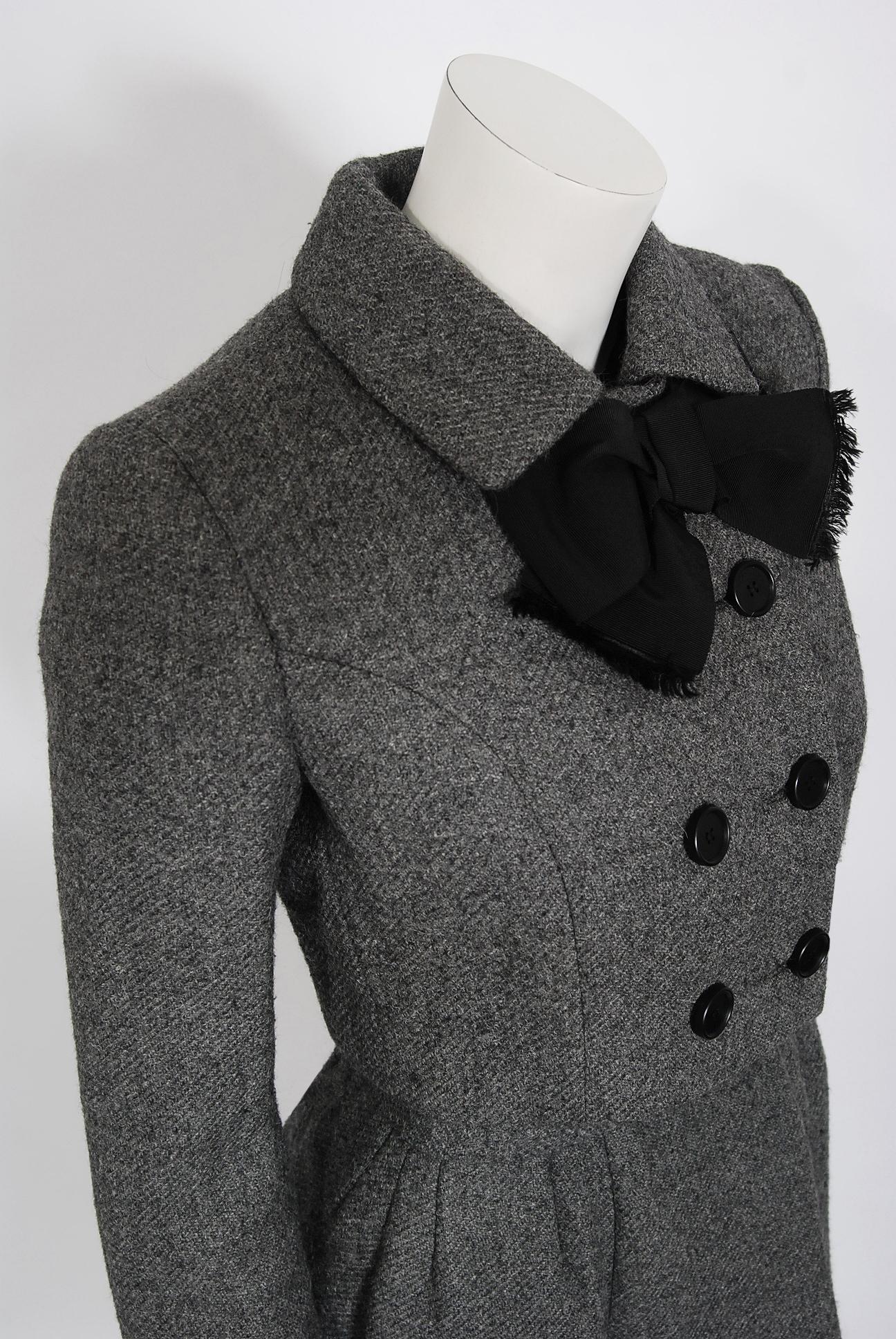 Women's Vintage 1964 Norman Norell Documented Gray Wool Dress w/ Double-Breasted Jacket
