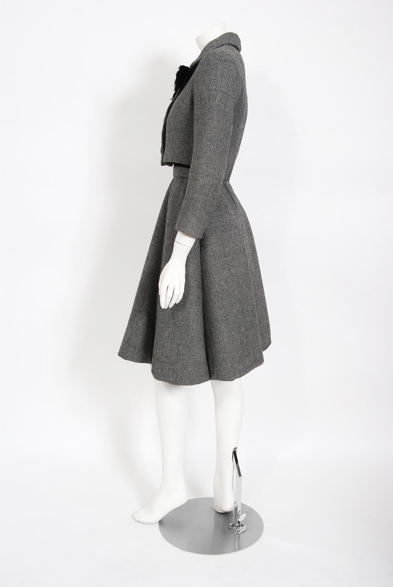 Vintage 1964 Norman Norell Documented Gray Wool Dress w/ Double-Breasted Jacket 2