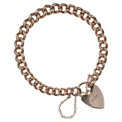 Vintage 1965 9ct Rose Gold Curb Bracelet with Heart Padlock, British Hallmarked
