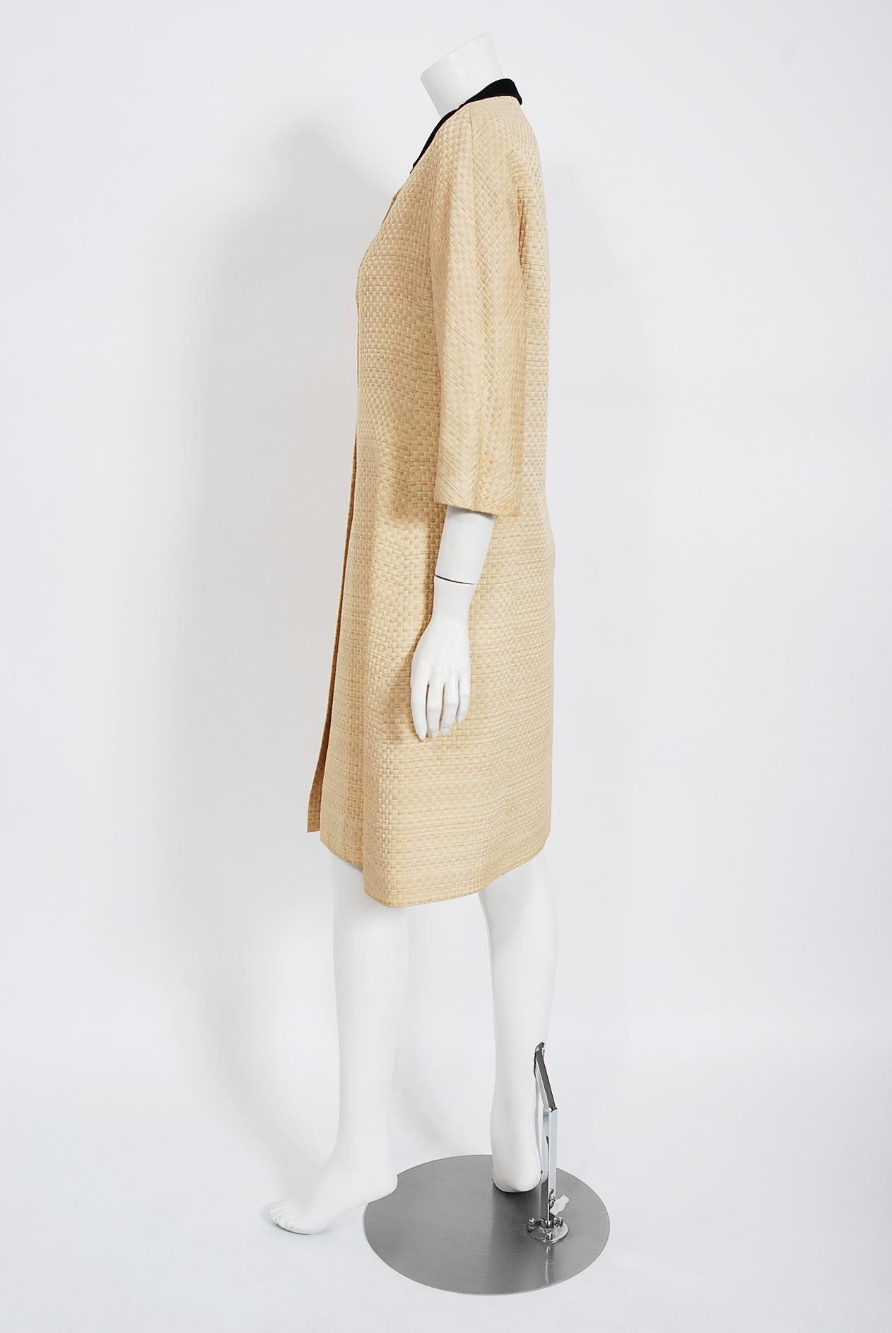 Women's Vintage 1965 Balenciaga Haute Couture Beige Silk Sash-Bow Dress and Jacket Set
