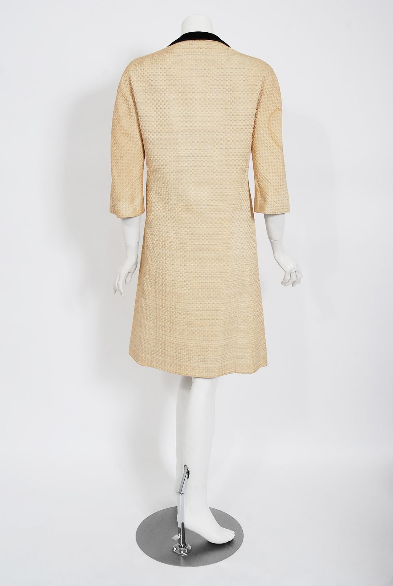 Vintage 1965 Balenciaga Haute Couture Beige Silk Sash-Bow Dress and Jacket Set 1