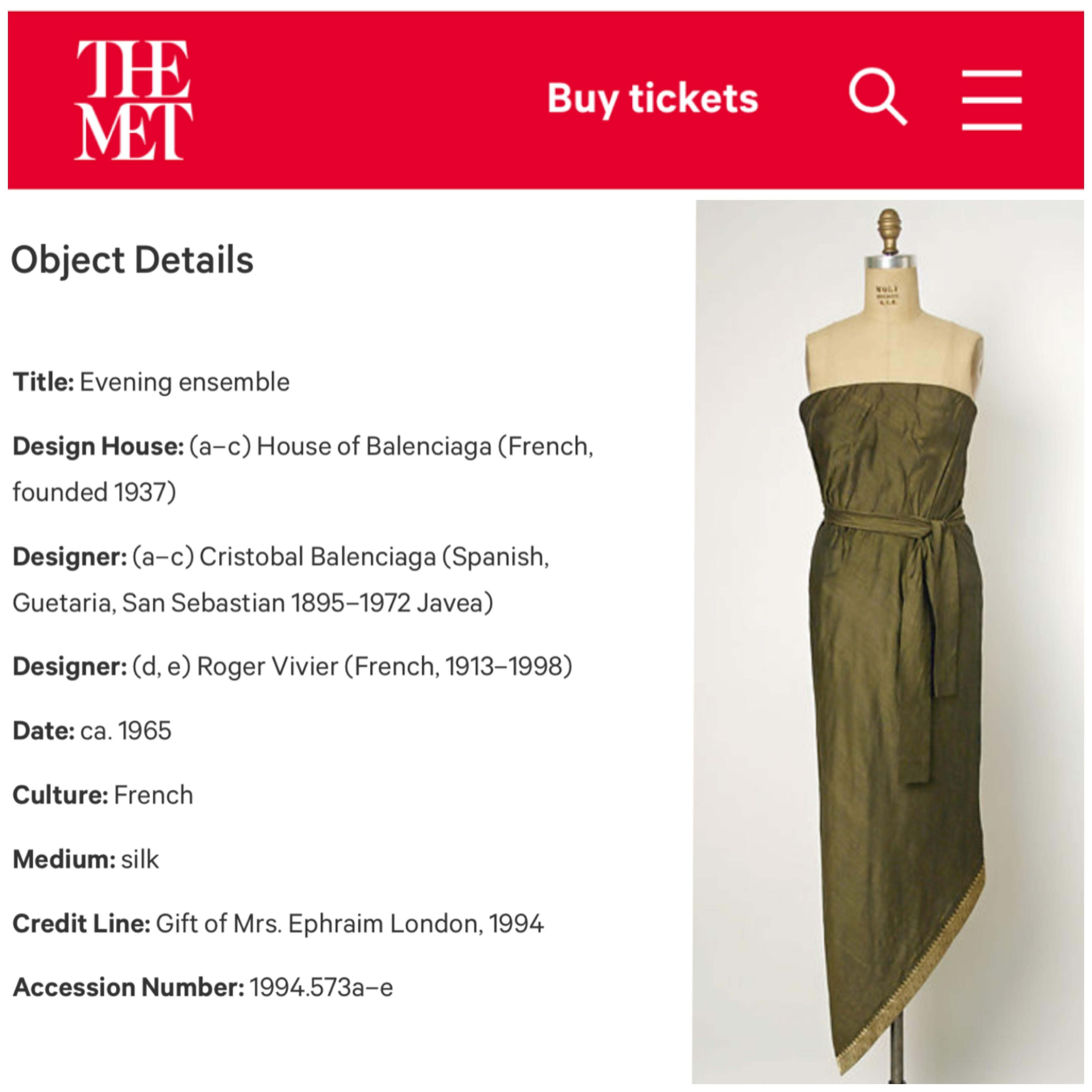 A stunning and incredibly rare Balenciaga metallic-gold brocaded pink silk evening dress from his 1965 Spring-Summer collection. Cristobal Balenciaga began his life's work in fashion at a very young age. It is fabled that the Marquesa de Casa