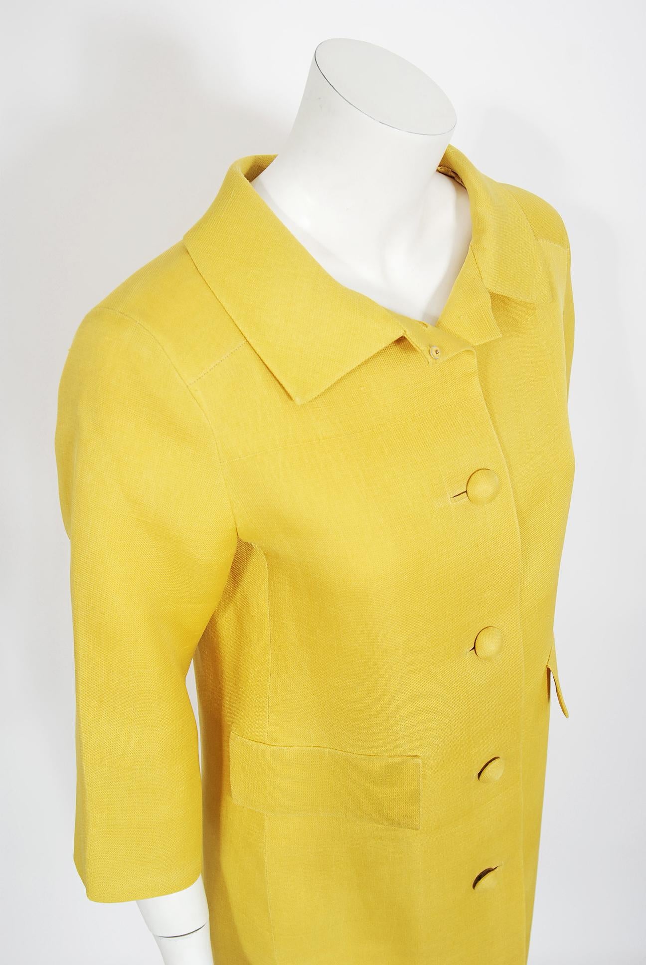 Vintage 1965 Christian Dior Haute Couture Yellow Zsa Zsa Gabor Owned Jacket In Good Condition In Beverly Hills, CA
