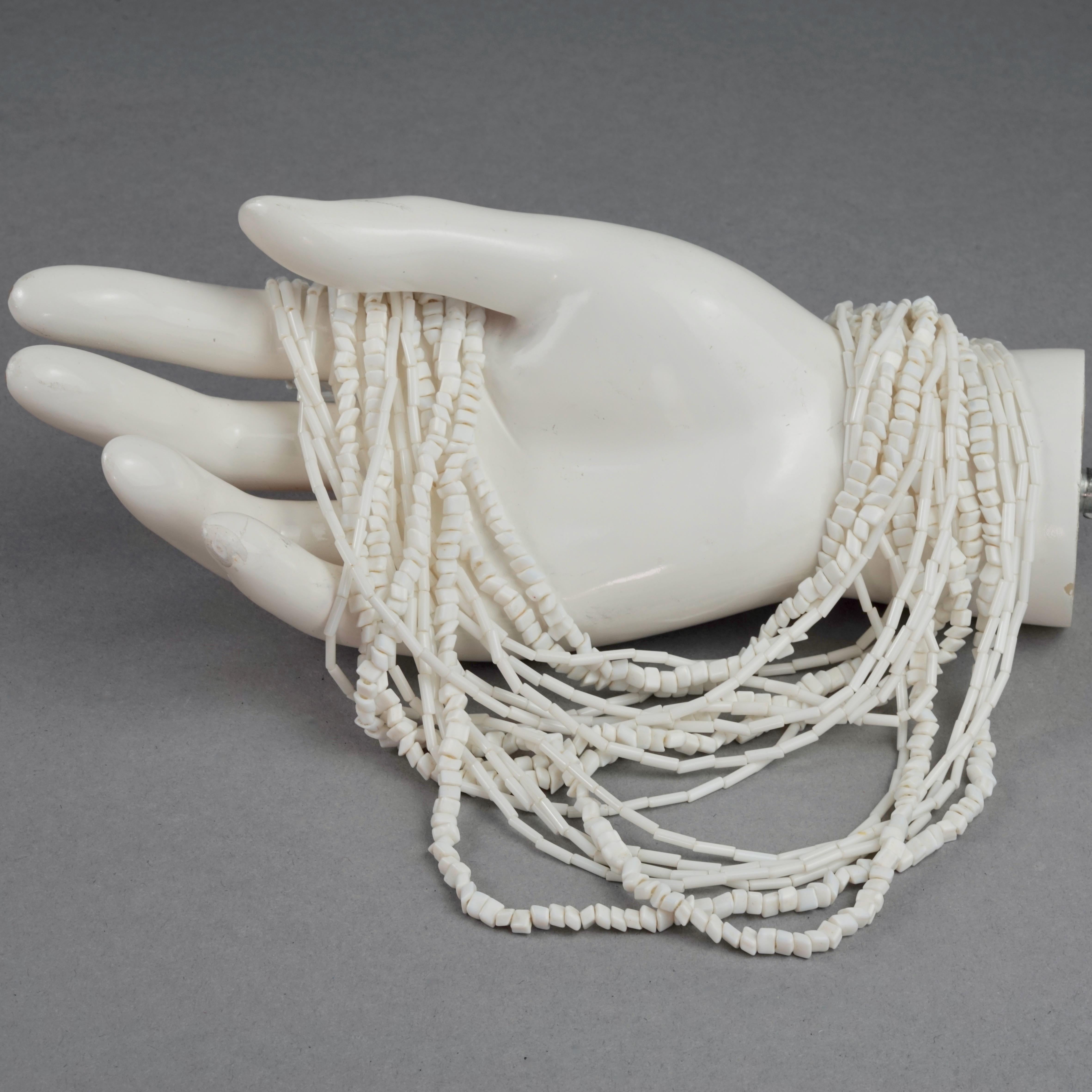 Vintage 1965 CHRISTIAN DIOR Multi Strand Milk Glass Beads Necklace For Sale 3