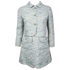 Vintage 1960s Jean Patou Couture Light-Blue Metallic Brocade Mini Dress & Jacket