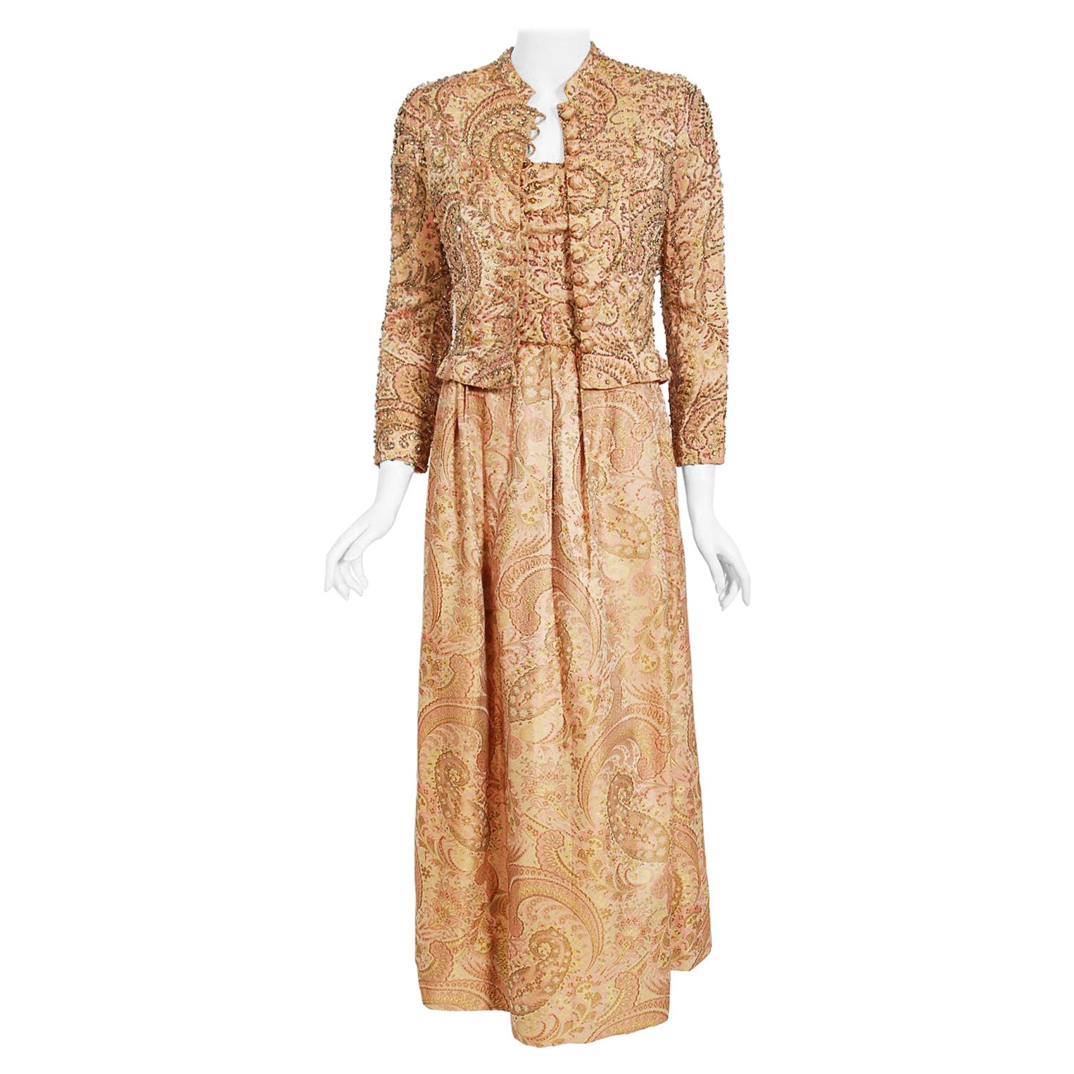 1960s Orange & Gold Metallic Silk Brocade Larry Aldrich