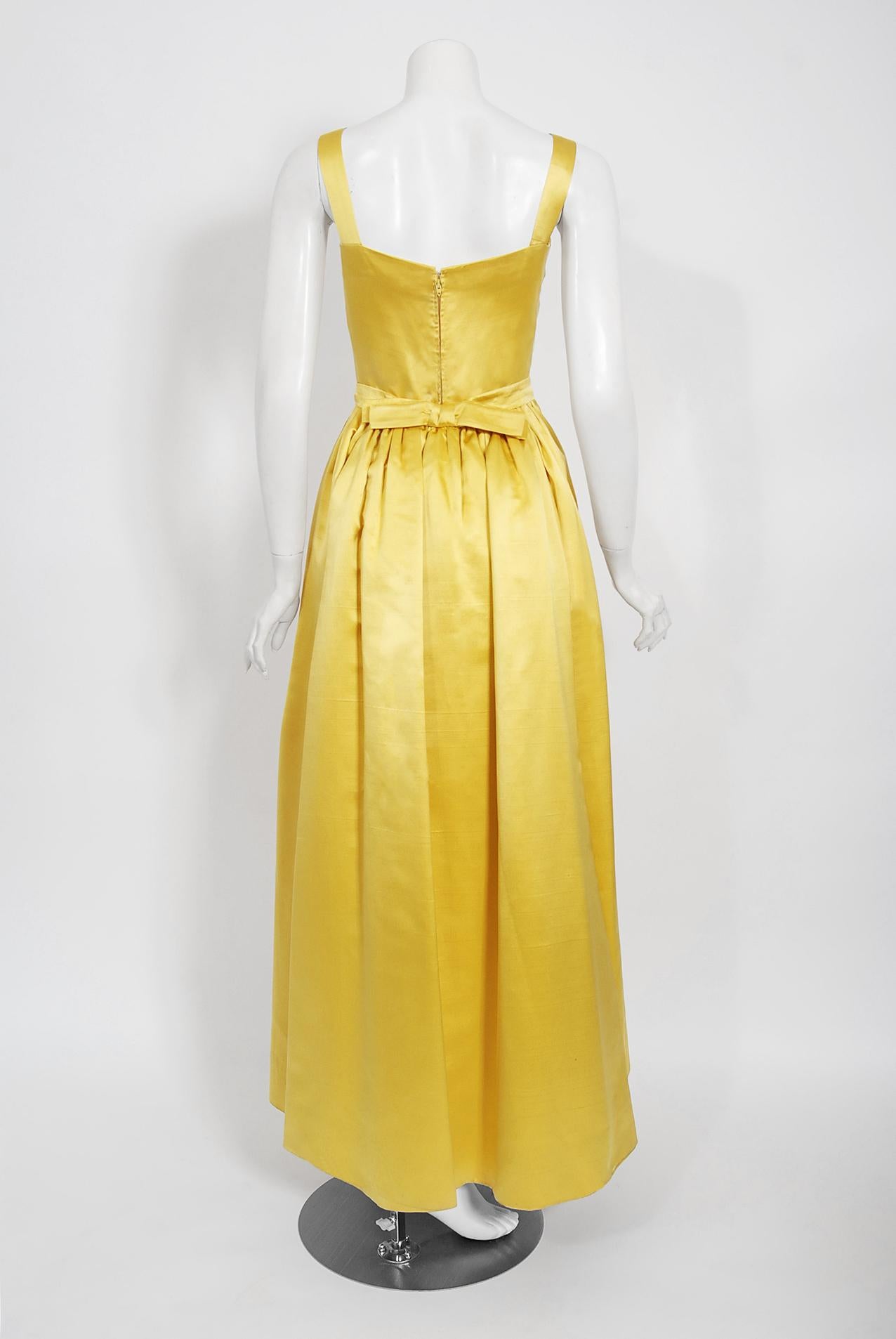 Vintage 1960's Jane Derby Yellow Silk Satin Gown & Quilted Tassel Cropped Jacket 8