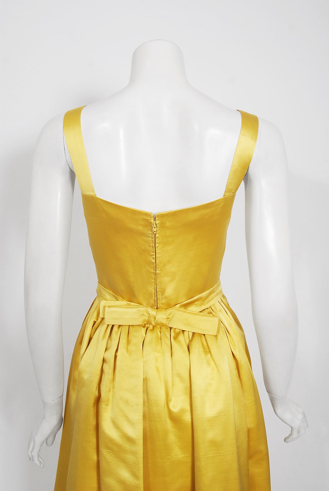 Vintage 1960's Jane Derby Yellow Silk Satin Gown & Quilted Tassel Cropped Jacket 9