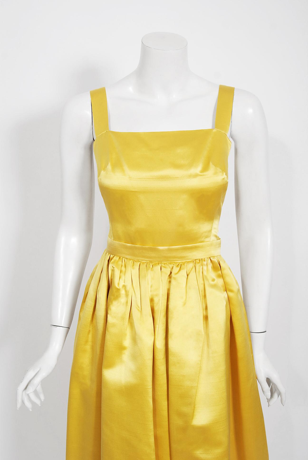 Vintage 1960's Jane Derby Yellow Silk Satin Gown & Quilted Tassel Cropped Jacket 2