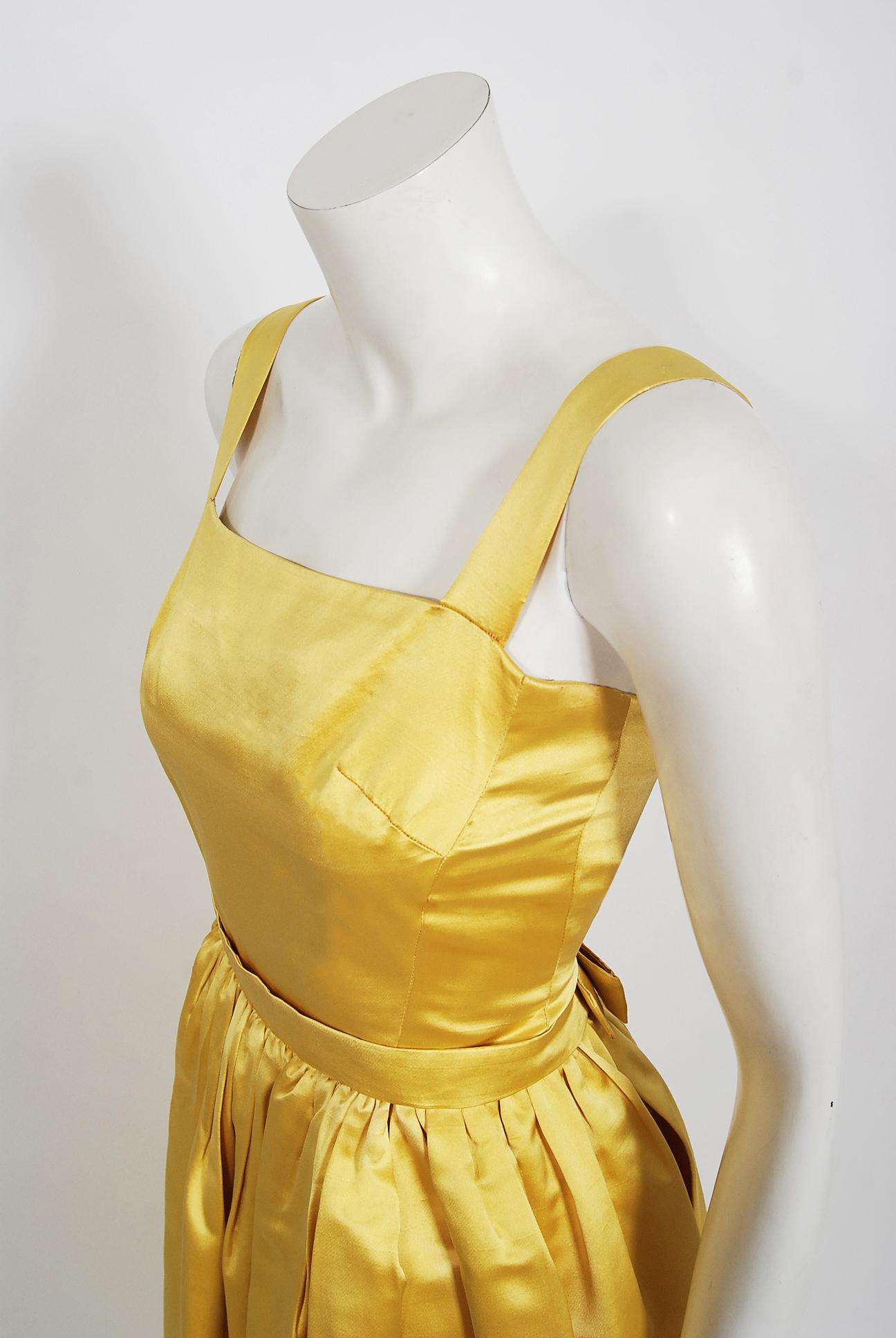 Vintage 1960's Jane Derby Yellow Silk Satin Gown & Quilted Tassel Cropped Jacket 3