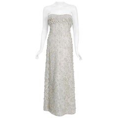 Retro 1965 Pierre Balmain Couture Ivory Beaded Lace Strapless Bridal Gown